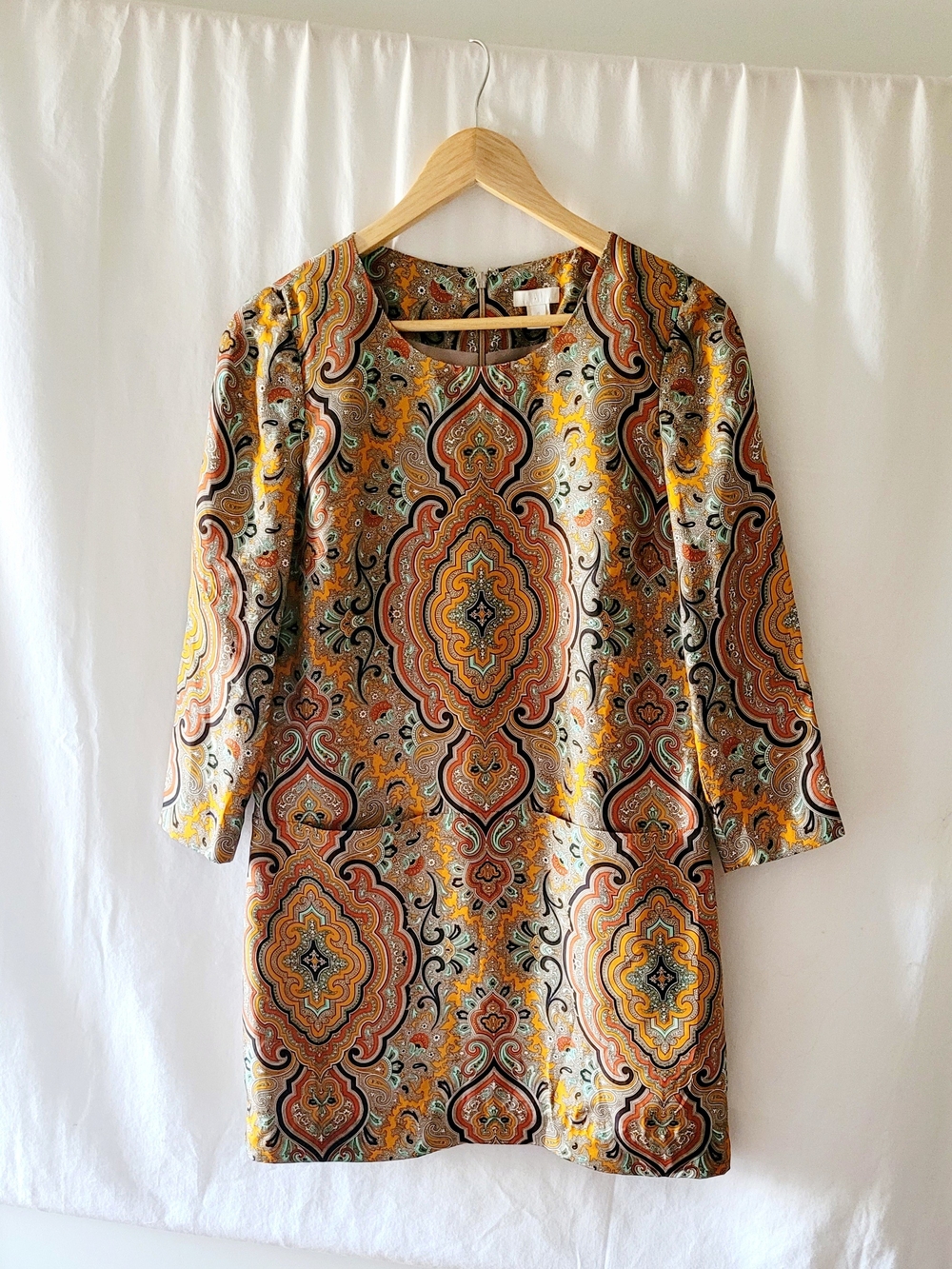 J. Crew Paisley-Print Mini Dress in Mustard, Turquoise and Black